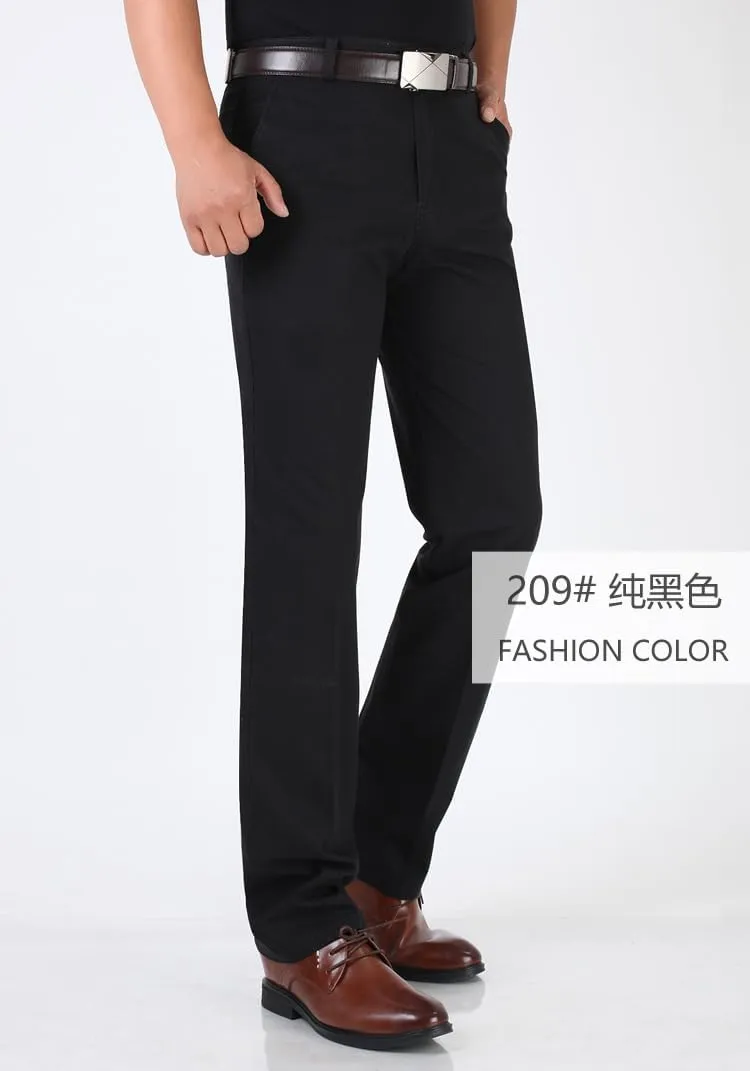 Men's Slim-Fit Casual Chino Pant Spring and Autumn Thick Double Pleated Loose Cotton High Waist