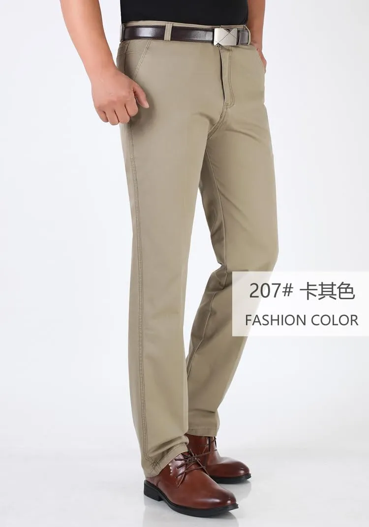 Men's Slim-Fit Casual Chino Pant Spring and Autumn Thick Double Pleated Loose Cotton High Waist