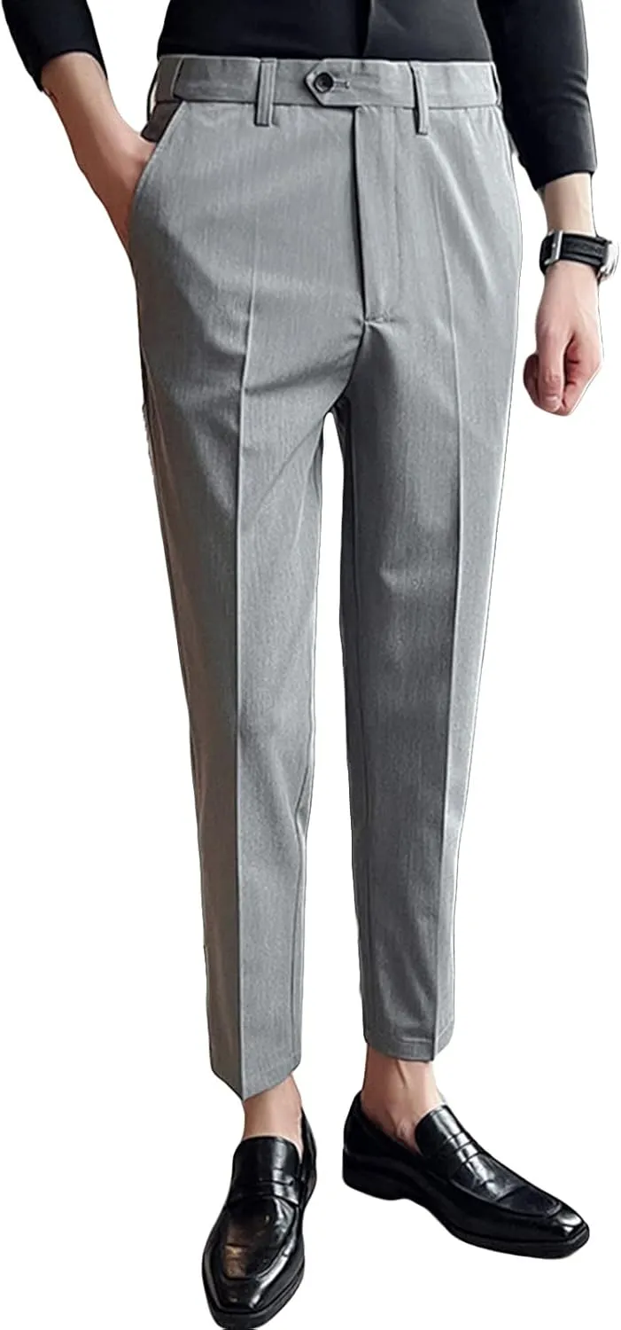 Men's Stretch Dress Pants Casual Slim Fit Skinny Suit Pants Solid Color Business Chino Trousers Chino Pants (38,Light Grey)