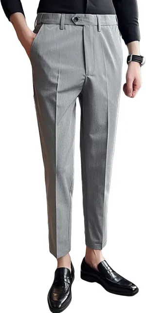 Men's Stretch Dress Pants Casual Slim Fit Skinny Suit Pants Solid Color Business Chino Trousers Chino Pants (38,Light Grey)