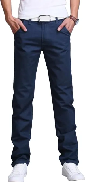 Men's Style Comfy Solid Chinos Pants Casual Slim Fit Business Slack Stretch Straight Fashion Trousers