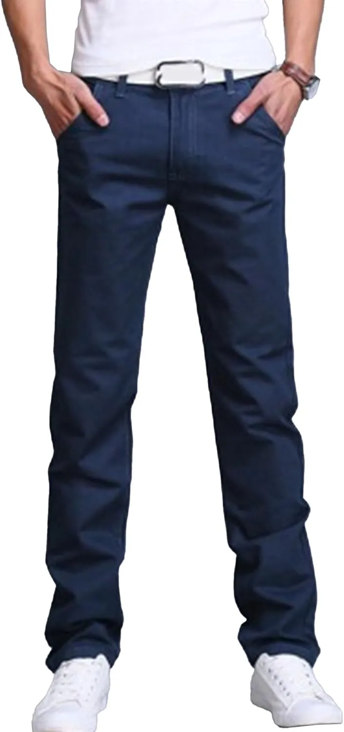 Men's Style Comfy Solid Chinos Pants Casual Slim Fit Business Slack Stretch Straight Fashion Trousers
