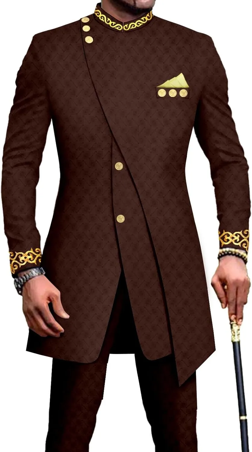 Men`s Suit Single Breasted Slim Fit Blazer and Trousers Outfits Set African Clothes