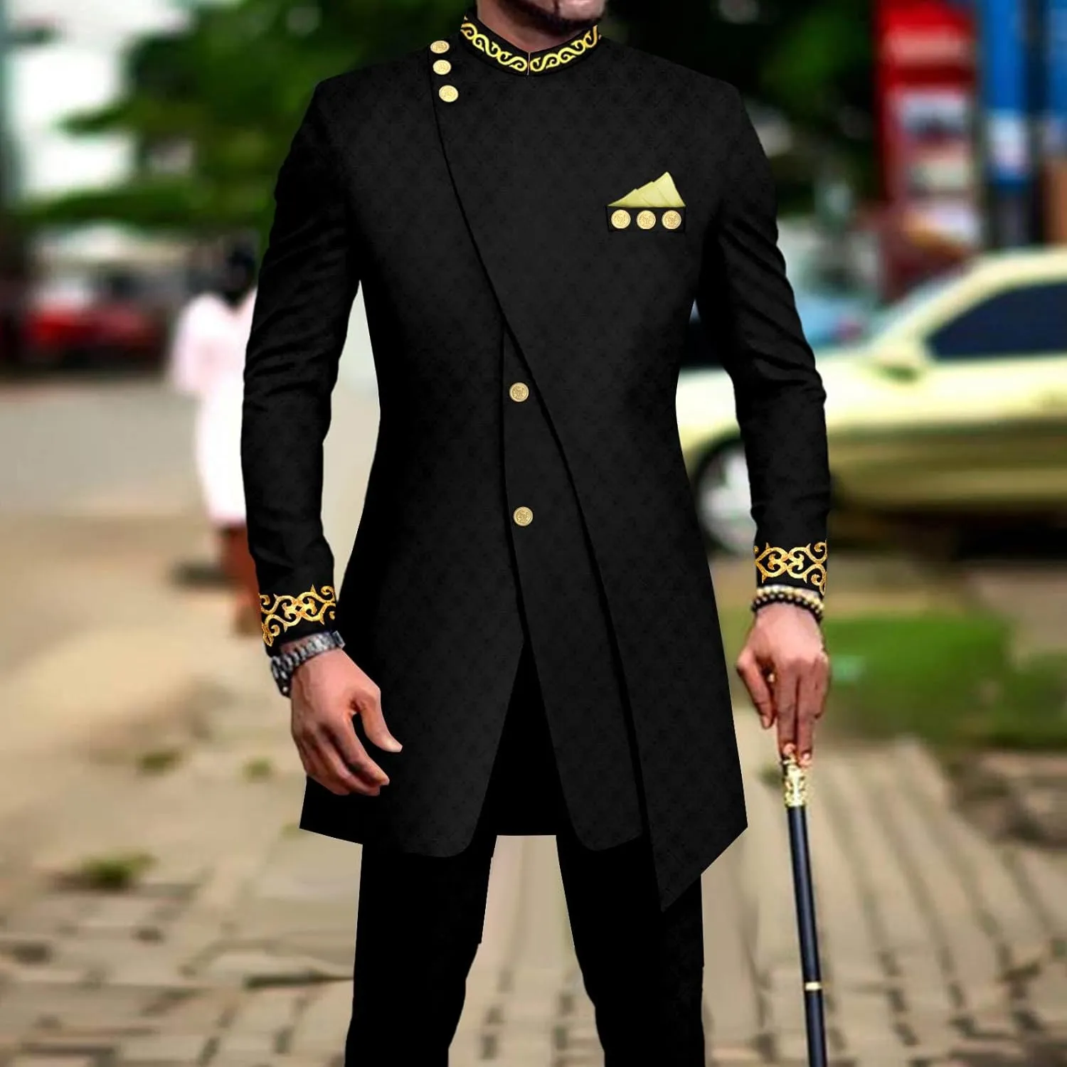 Men`s Suit Single Breasted Slim Fit Blazer and Trousers Outfits Set African Clothes