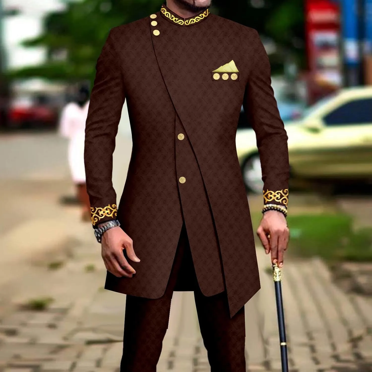 Men`s Suit Single Breasted Slim Fit Blazer and Trousers Outfits Set African Clothes