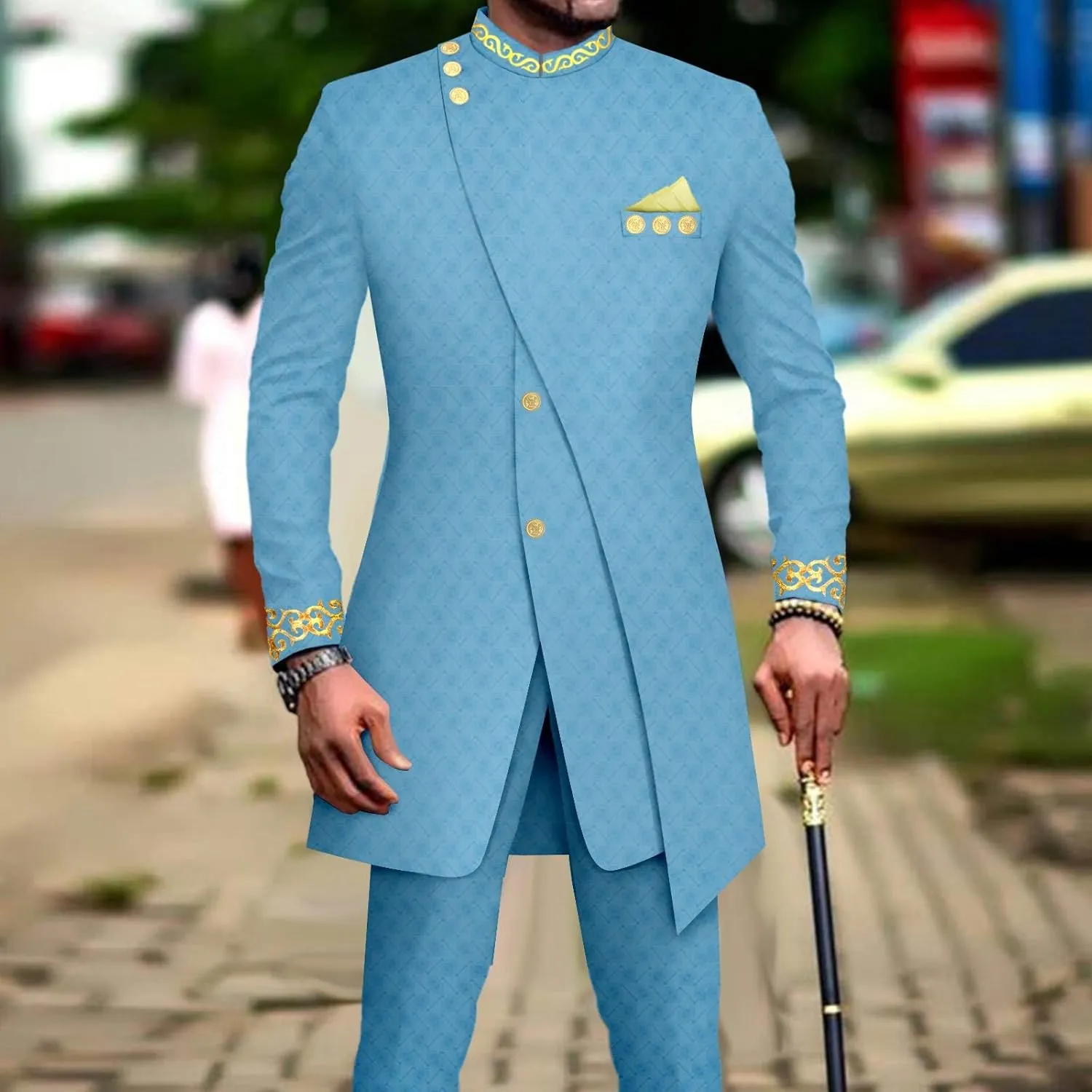 Men`s Suit Single Breasted Slim Fit Blazer and Trousers Outfits Set African Clothes