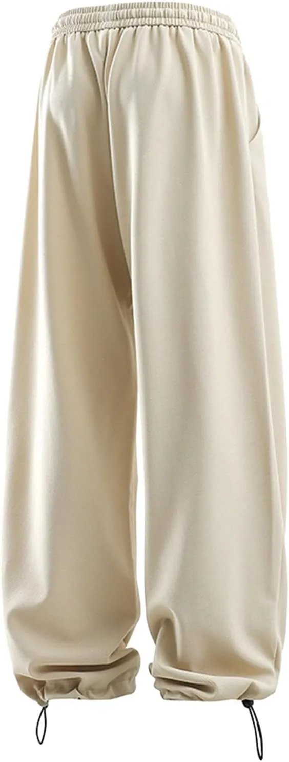 Mens Wide Leg Sweatpants Relaxed Fit Elastic Waist Drawstring Joggers Solid Straight Casual Hip Hop Pants Streetwear Trousers