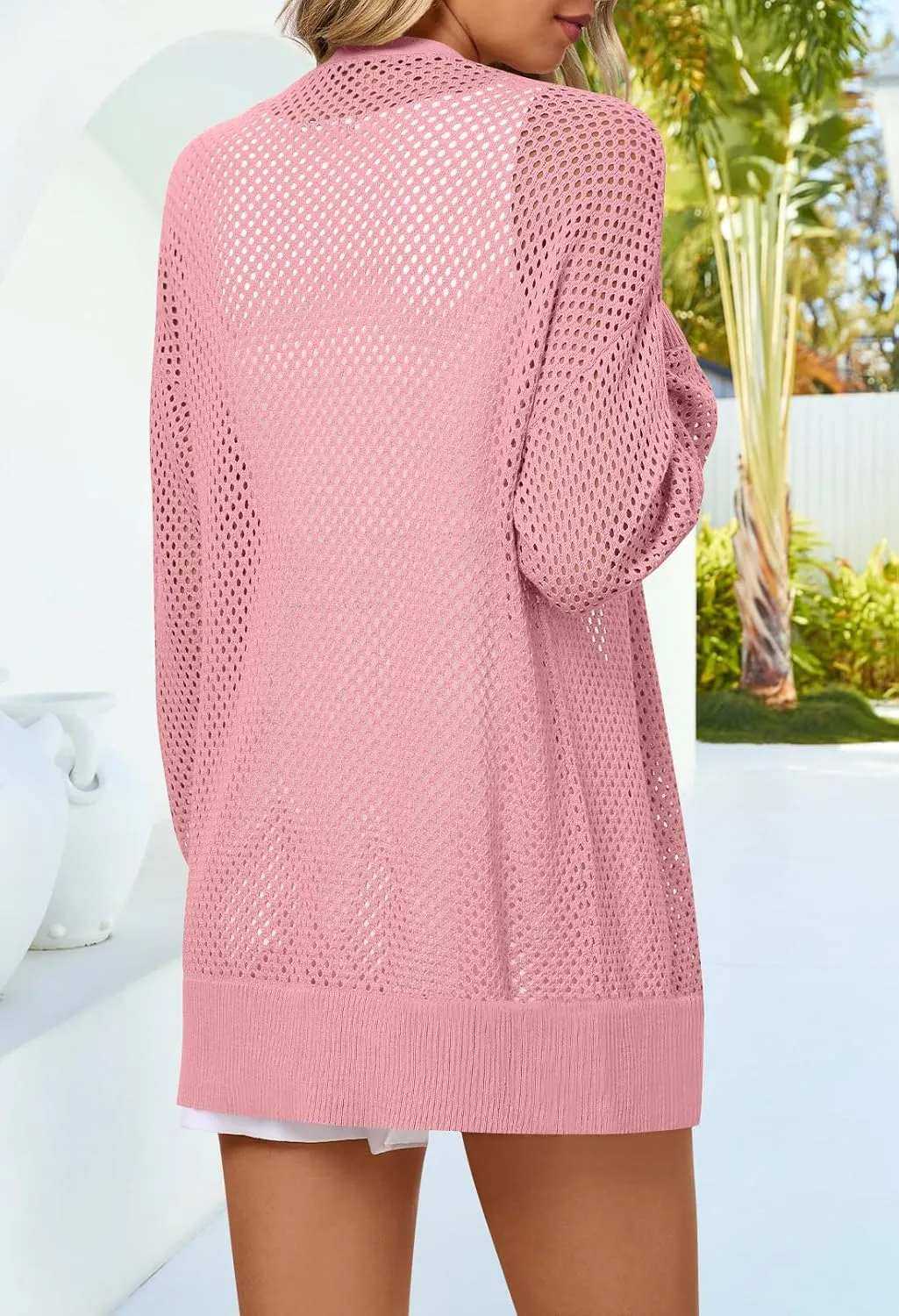 MEROKEETY Women's 2025 Beach Swim Cover Up Summer Oversized Kimono Lightweight Crochet Long Sleeve Cardigan Sweater