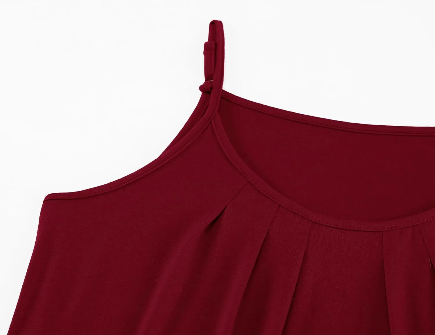 Micoson Women Scoop Neck Tank Tops Sleeveless Adjustable Spaghetti Strap Camisole Casual Pleated Basic Shirt