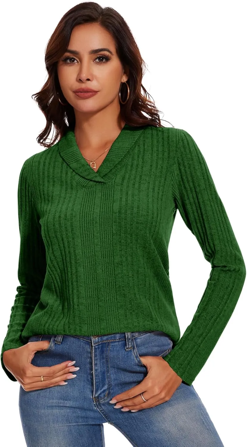Micoson Womens Long Sleeve Tops V Neck Casual Shirts Lapel Blouses Dressy Business Fall Knit Thin Pullover Tunic Tops