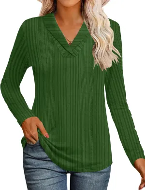 Micoson Womens Long Sleeve Tops V Neck Casual Shirts Lapel Blouses Dressy Business Fall Knit Thin Pullover Tunic Tops