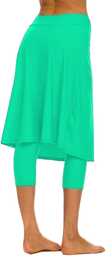 Micosuza Long Swim Skirt with Attached Leggings Modest Sun Protection Sports Skirt for Women