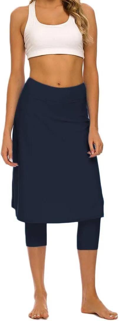 Micosuza Long Swim Skirt with Attached Leggings Modest Sun Protection Sports Skirt for Women