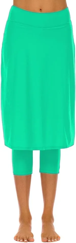 Micosuza Long Swim Skirt with Attached Leggings Modest Sun Protection Sports Skirt for Women