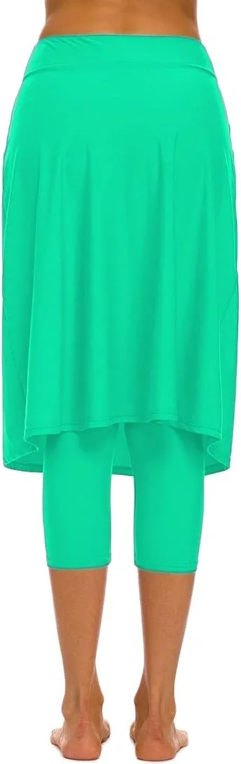 Micosuza Long Swim Skirt with Attached Leggings Modest Sun Protection Sports Skirt for Women