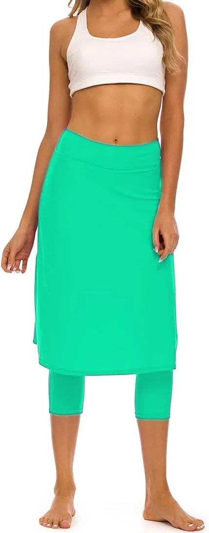 Micosuza Long Swim Skirt with Attached Leggings Modest Sun Protection Sports Skirt for Women