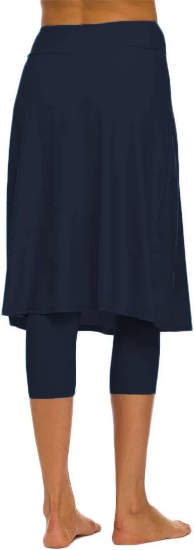 Micosuza Long Swim Skirt with Attached Leggings Modest Sun Protection Sports Skirt for Women