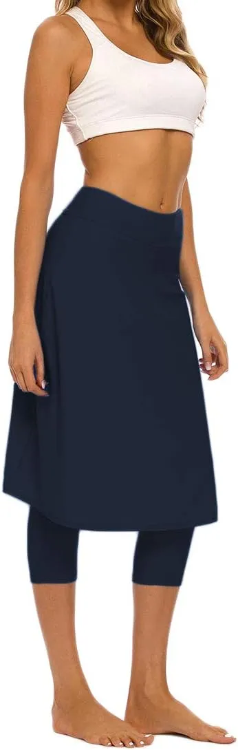 Micosuza Long Swim Skirt with Attached Leggings Modest Sun Protection Sports Skirt for Women