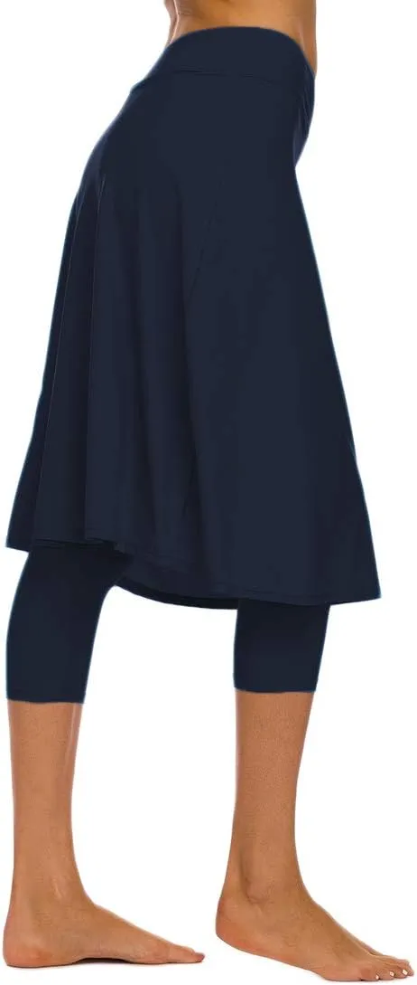 Micosuza Long Swim Skirt with Attached Leggings Modest Sun Protection Sports Skirt for Women