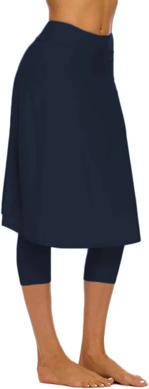 Micosuza Long Swim Skirt with Attached Leggings Modest Sun Protection Sports Skirt for Women
