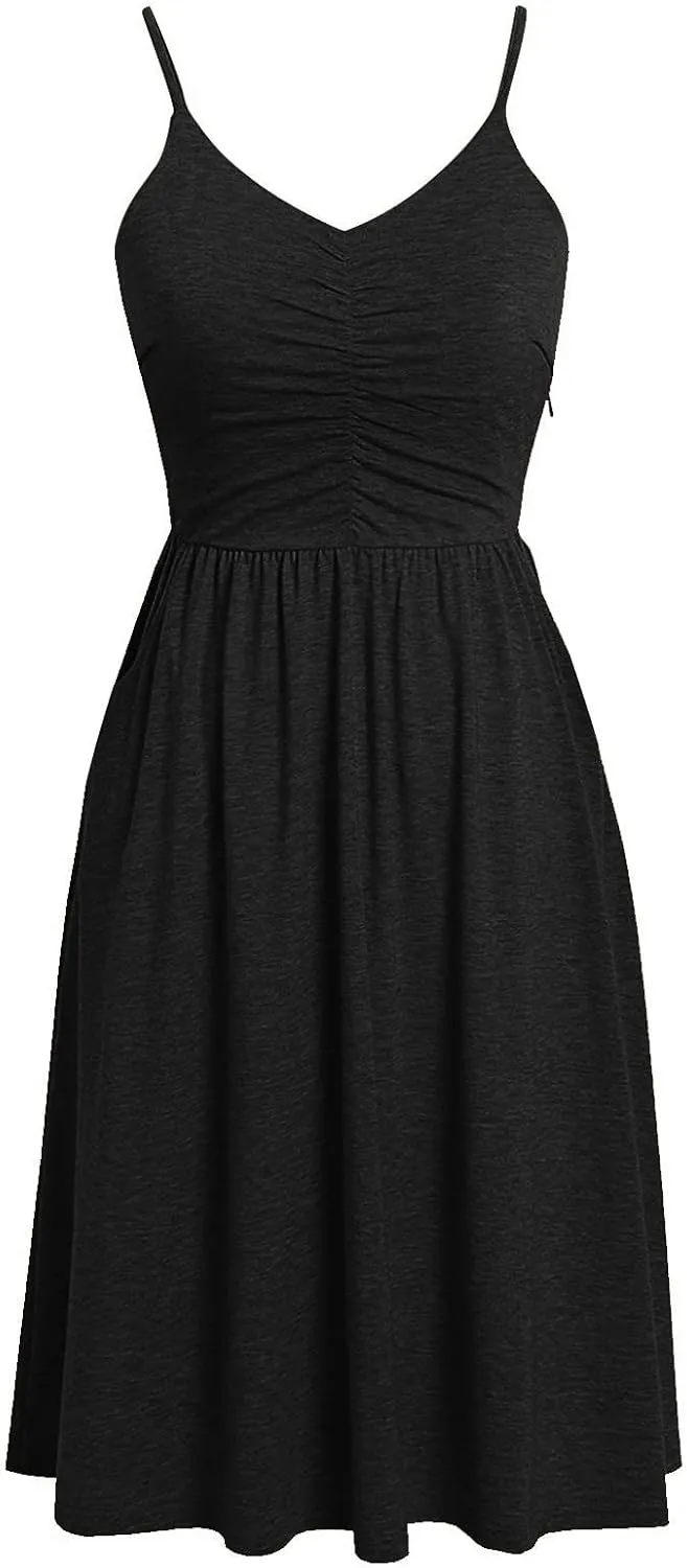 Midi Dresses for Women 2025 Sleeveless Summer Beach Dress Casual Loose V Neck Sundress Spaghetti Strap Beach Dresses