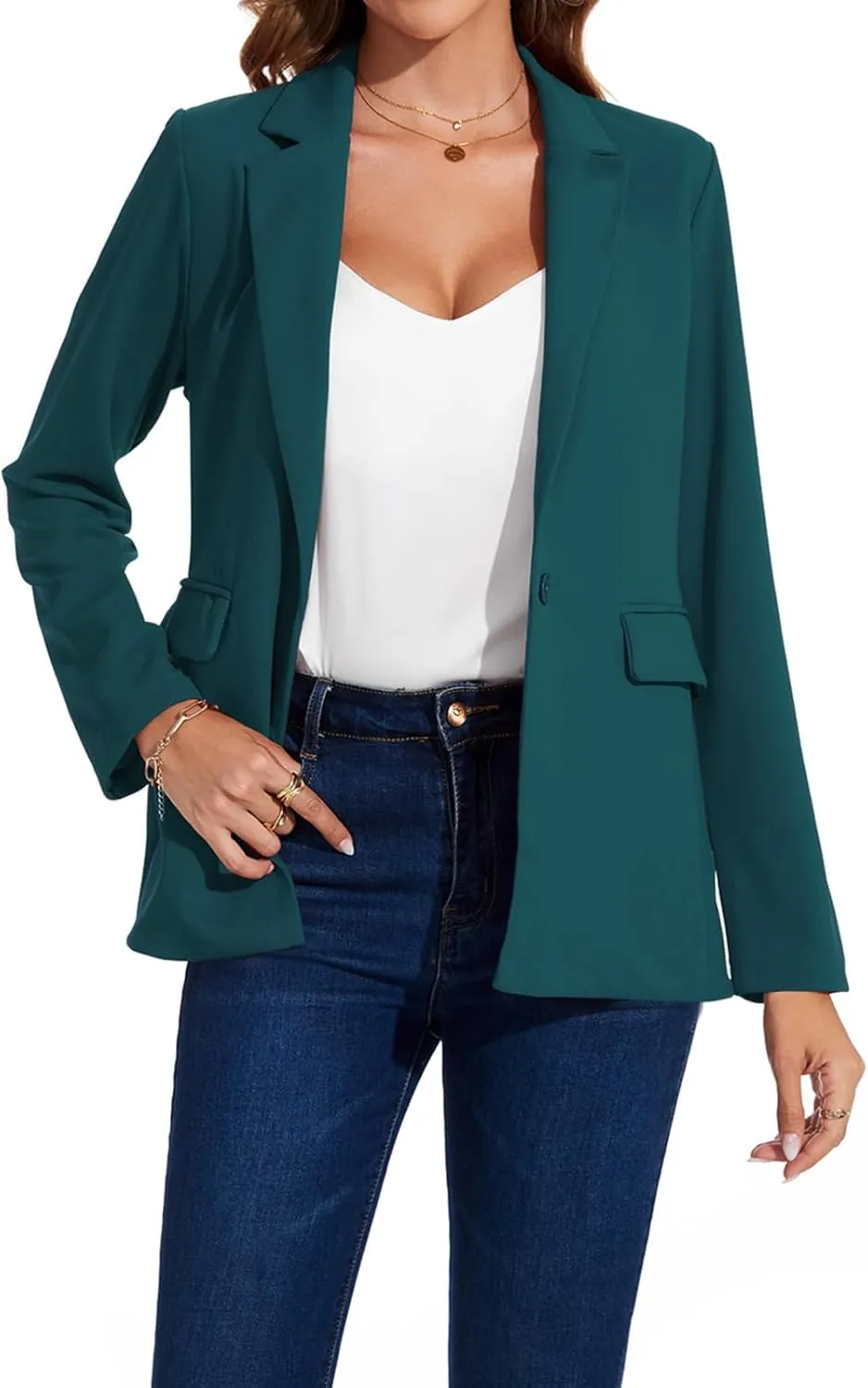 MINTLIMIT Blazers for Women One Button Jacket Suits Notched Lapel Classic Casual Formal Long Sleeve Blazer with Pockets