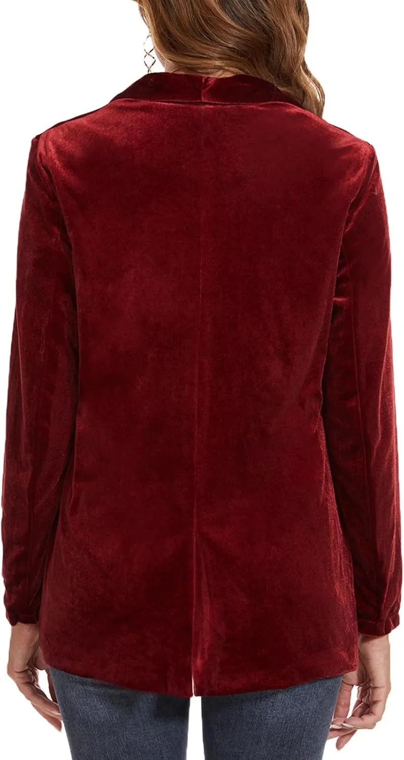 MINTLIMIT Women's Velvet Blazer Lightweight Long Sleeve Jacket Shawl Lapel Open Front Casual Blazers with Pockets