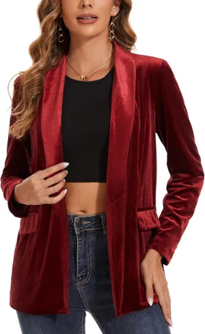 MINTLIMIT Women's Velvet Blazer Lightweight Long Sleeve Jacket Shawl Lapel Open Front Casual Blazers with Pockets