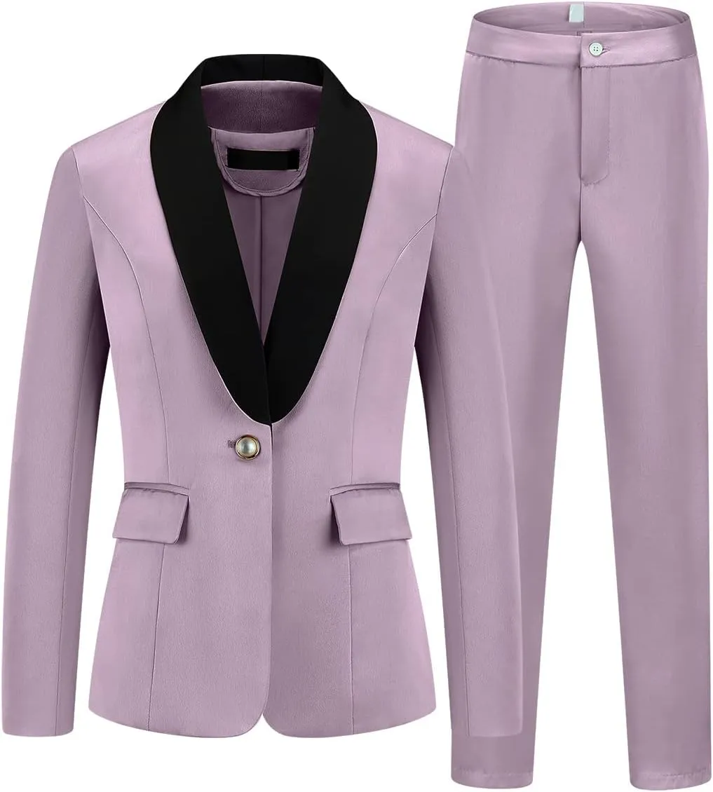 MODFUL Women's 2 Piece Business Suit Set One Button Solid Color Blazer Trouser Suit