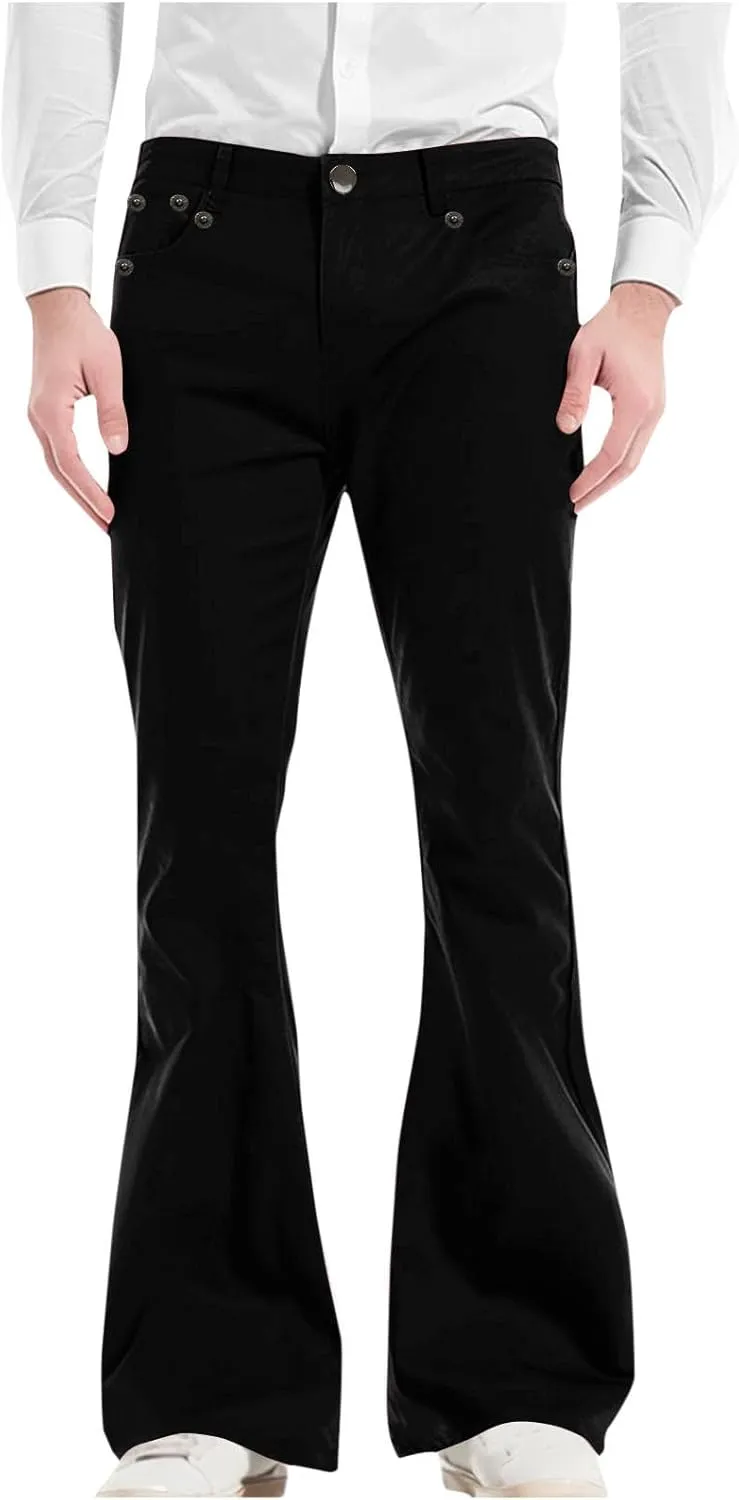 Muscularfit Men's Pants Slim Fit Stretch Fashion Chino Bell Bottom Flares Pants Causal Vintage Zipper Button Autumn Trousers