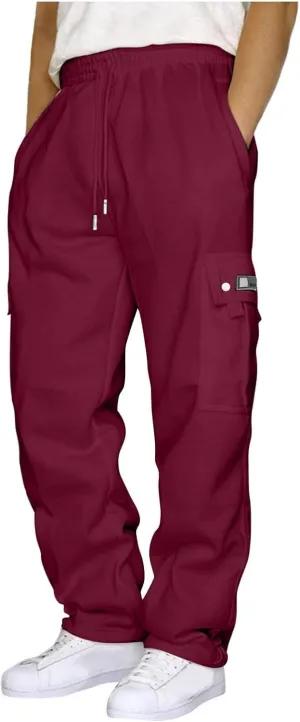 Muscularfit Mens Pants Straight Fit Solid Drawstring Stretch Waist Loose Straight Sweatpant Causal Fall Jogger Athletic Pants
