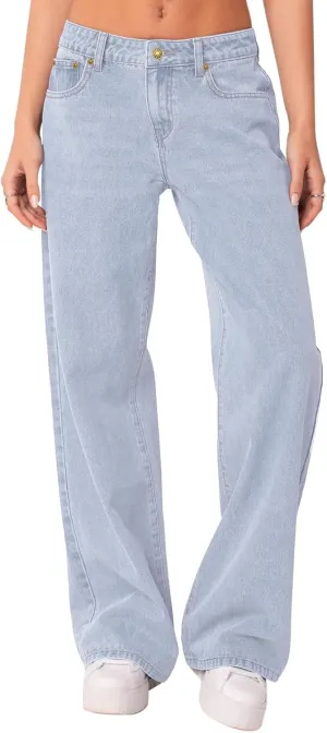NIMIN Womens Mid Waist Boyfriend Jeans Summer Casual Lounge Loose Straight Wide Leg Y2K Pants with Pockets