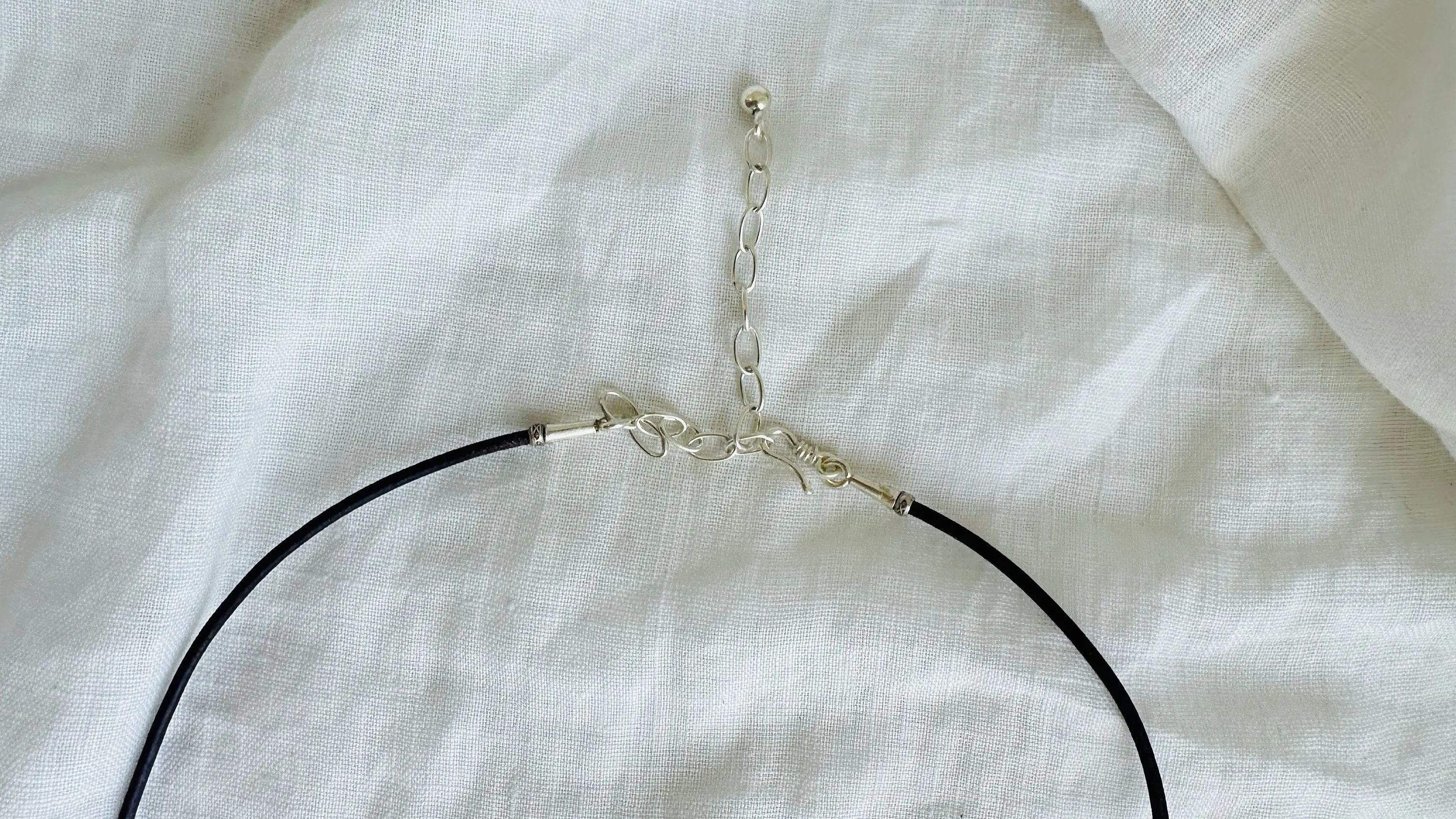 Opalite Heart & Skull Pendant Necklace. Sterling Silver. Leather.