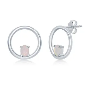 Open Circle with White Opal Stud Earrings