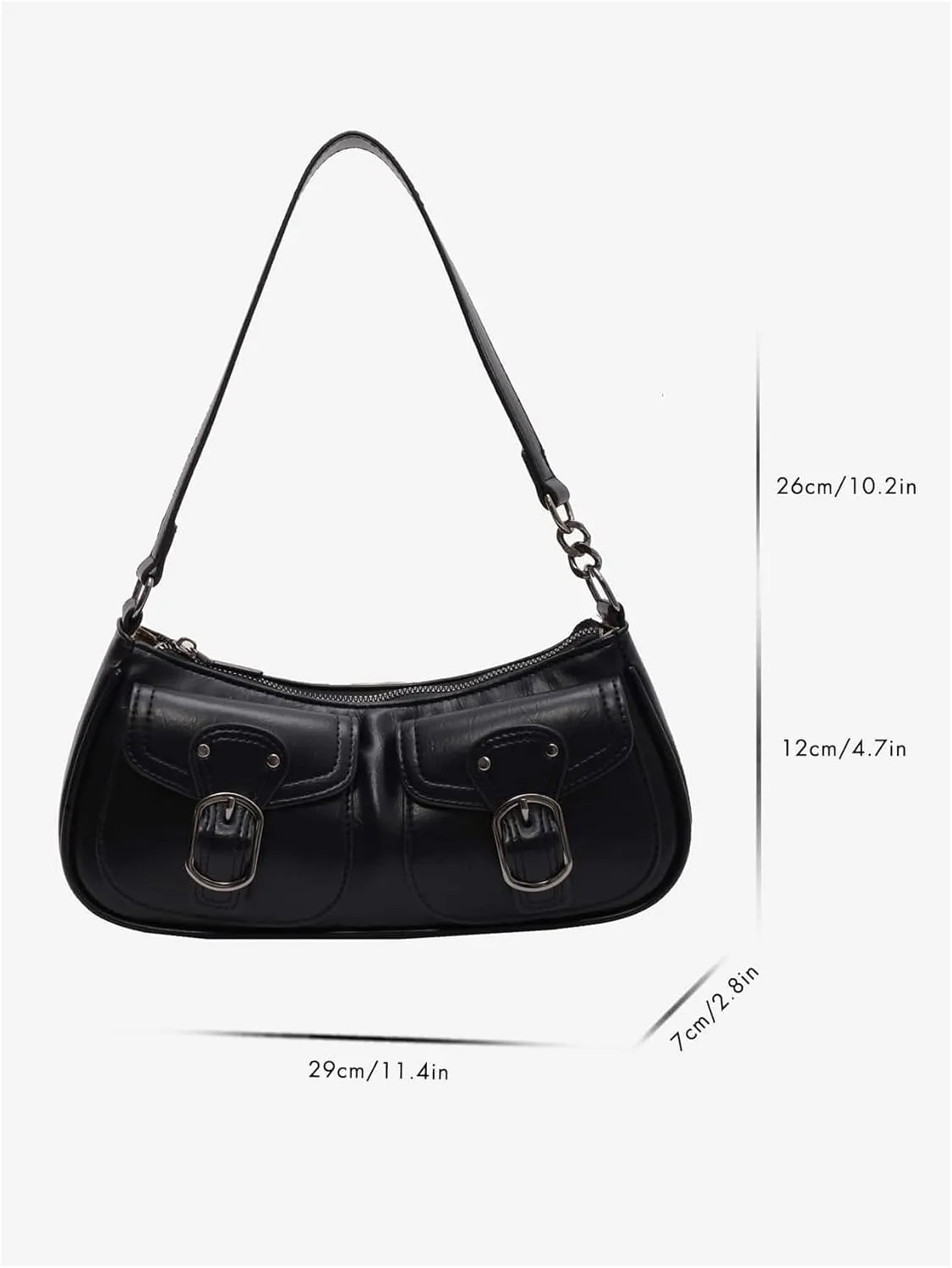 OYOANGLE Women's PU Leather Shoulder Bags Zipper Top Handle Buckle Y2K Underarm Bags Punk Clutch Handbags Streetwear