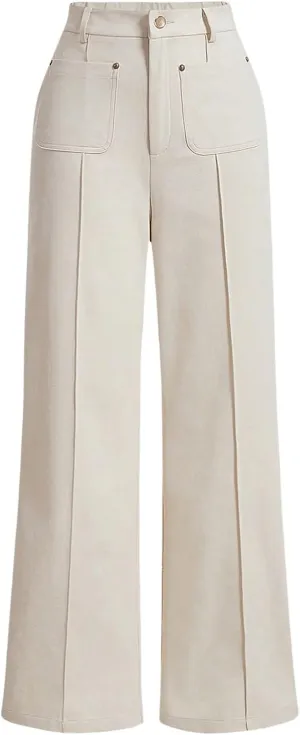 OYOANGLE Women's Straight Leg Pants Elastic High Waist Casual Trousers Work Office Elegant Long Pants