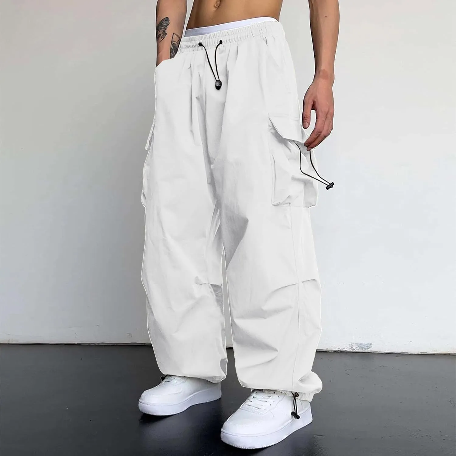 Parachute Pants Men Y2K Loose Fit Baggy Cargo Sweatpants Casual Pant with Pocket Outdoor Drawstring Trousers 2025
