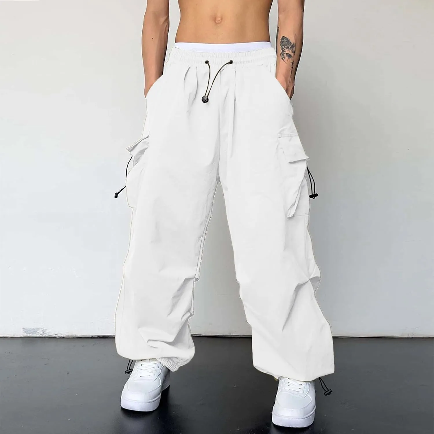 Parachute Pants Men Y2K Loose Fit Baggy Cargo Sweatpants Casual Pant with Pocket Outdoor Drawstring Trousers 2025