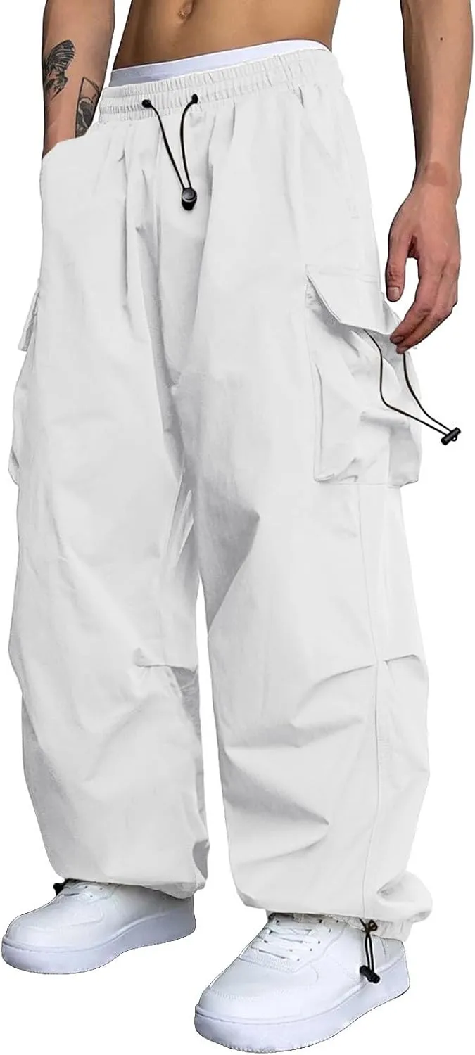 Parachute Pants Men Y2K Loose Fit Baggy Cargo Sweatpants Casual Pant with Pocket Outdoor Drawstring Trousers 2025
