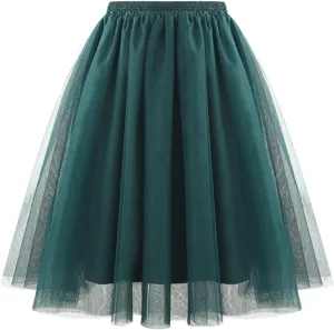 Pleated Black Skirts for Women Knee Length High Elastic Elegant Long Skirts Wedding Party Layered Mesh Midi Skirts