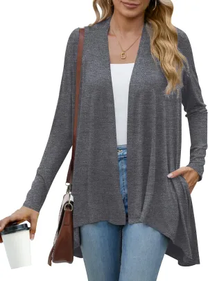 POGTMM Women's Open Front Casual Long Sleeve Lightweight Drape Cardigans Sweater Duster with Pockets (S-3XL)