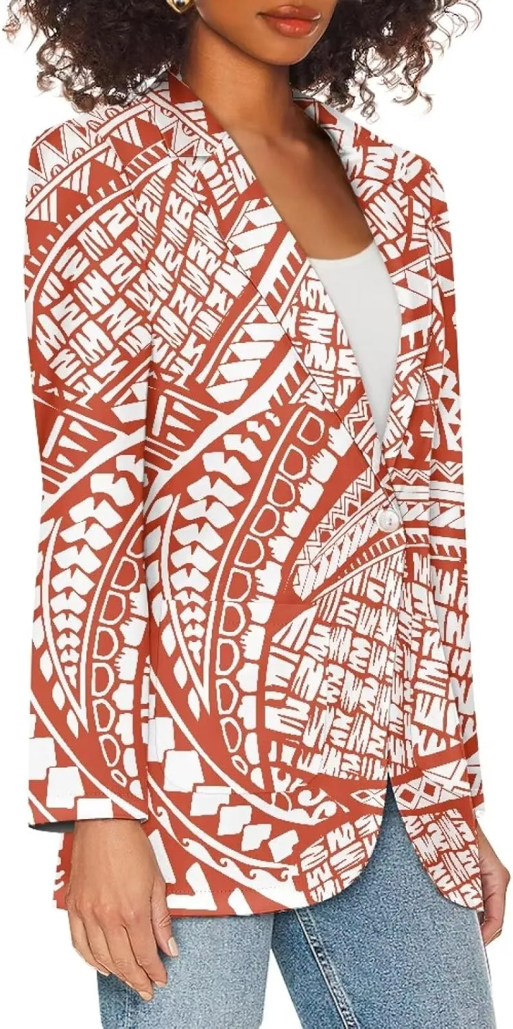 Polynesian Style Prints Blazers for Women Polynesian Tropical Leaf Summer Dresses 2024 Long Sleeve Womens Blazer