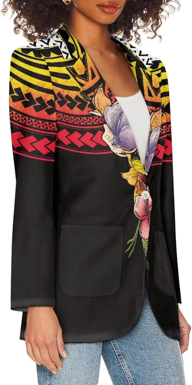 Polynesian Style Prints Blazers for Women Polynesian Tropical Leaf Summer Dresses 2024 Long Sleeve Womens Blazer