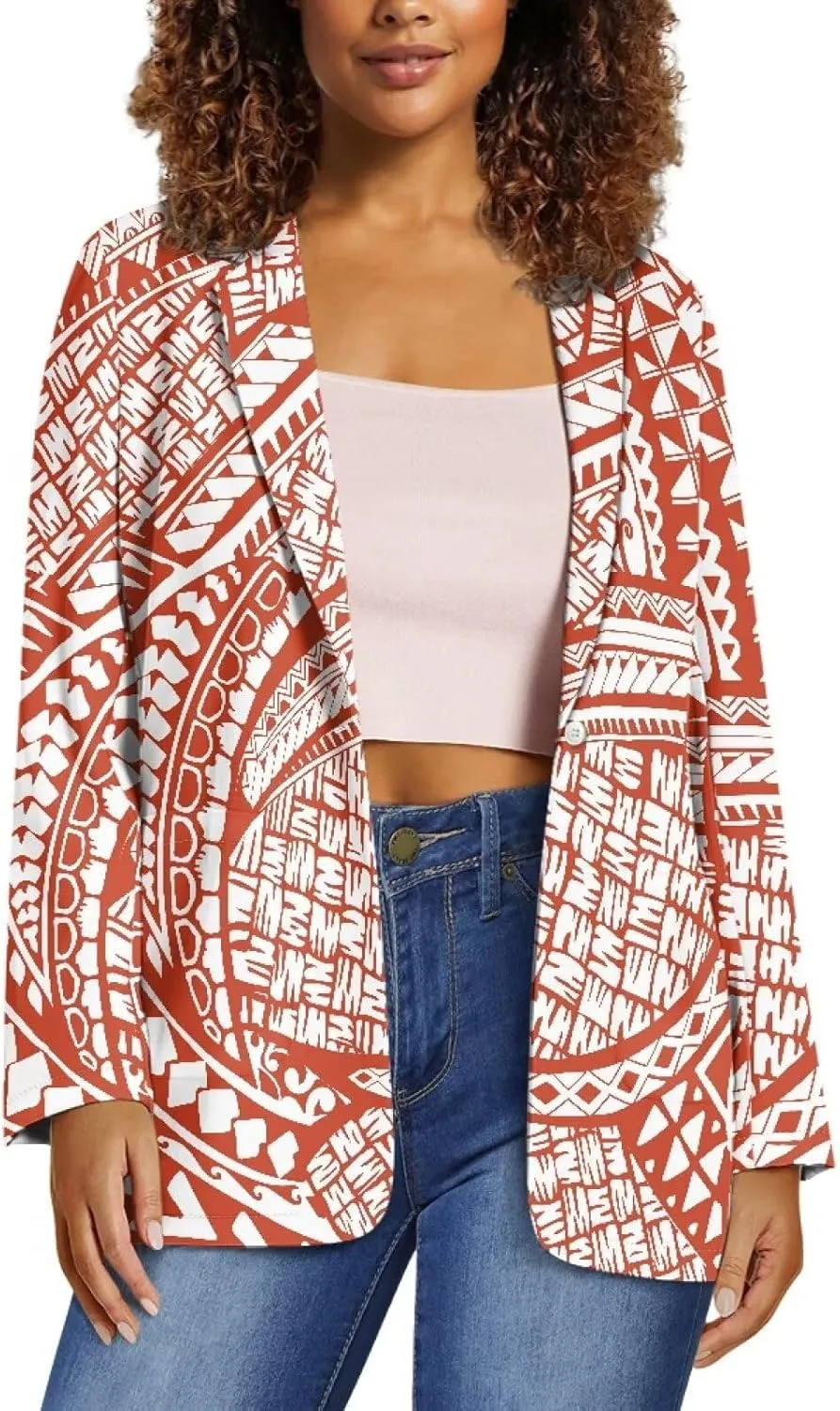 Polynesian Style Prints Blazers for Women Polynesian Tropical Leaf Summer Dresses 2024 Long Sleeve Womens Blazer