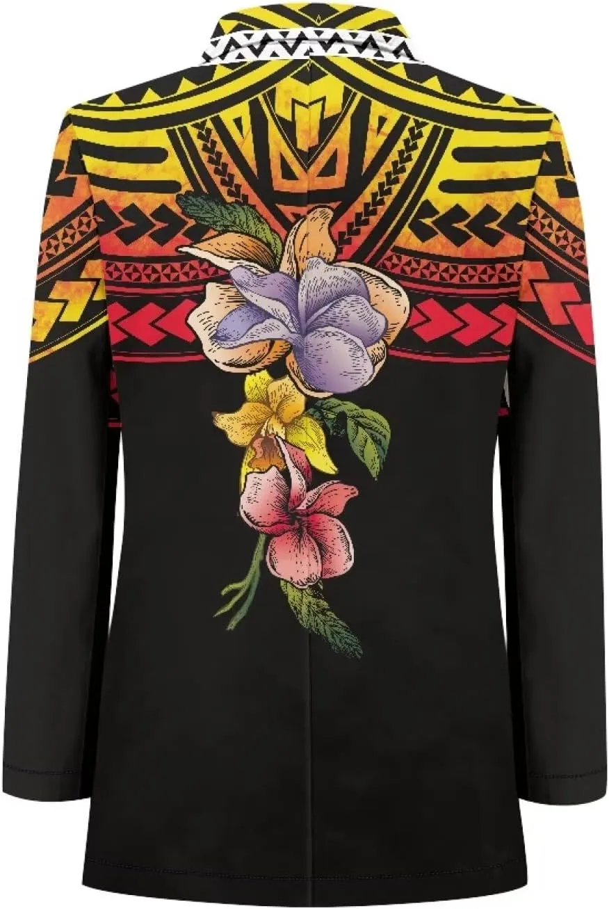 Polynesian Style Prints Blazers for Women Polynesian Tropical Leaf Summer Dresses 2024 Long Sleeve Womens Blazer