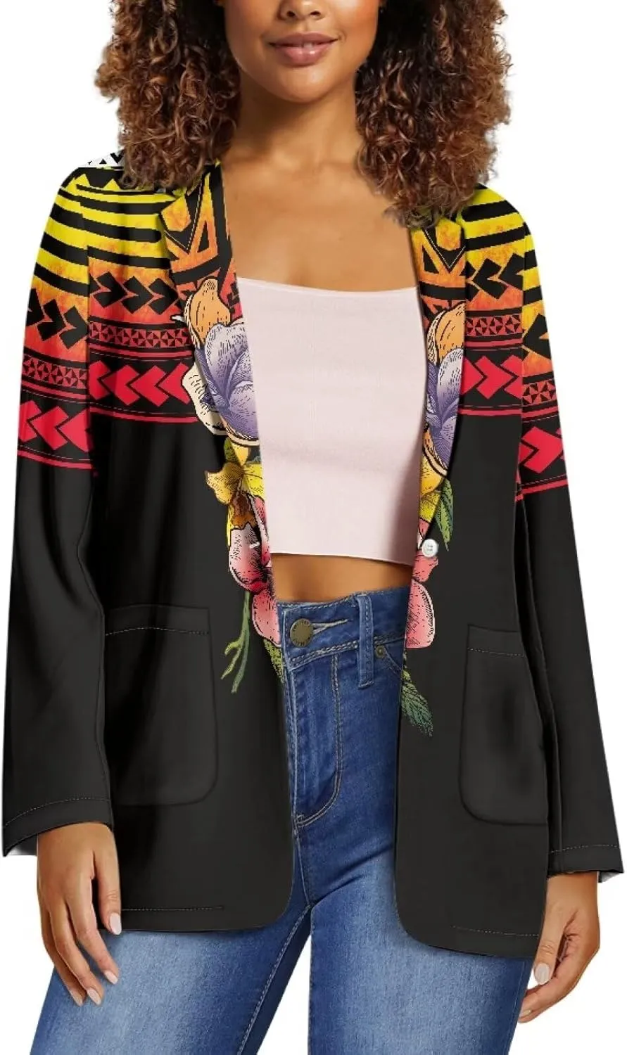 Polynesian Style Prints Blazers for Women Polynesian Tropical Leaf Summer Dresses 2024 Long Sleeve Womens Blazer
