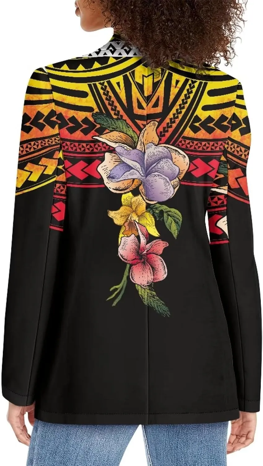 Polynesian Style Prints Blazers for Women Polynesian Tropical Leaf Summer Dresses 2024 Long Sleeve Womens Blazer