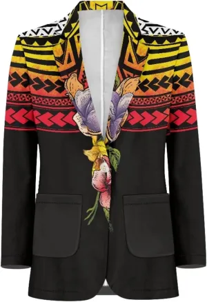 Polynesian Style Prints Blazers for Women Polynesian Tropical Leaf Summer Dresses 2024 Long Sleeve Womens Blazer