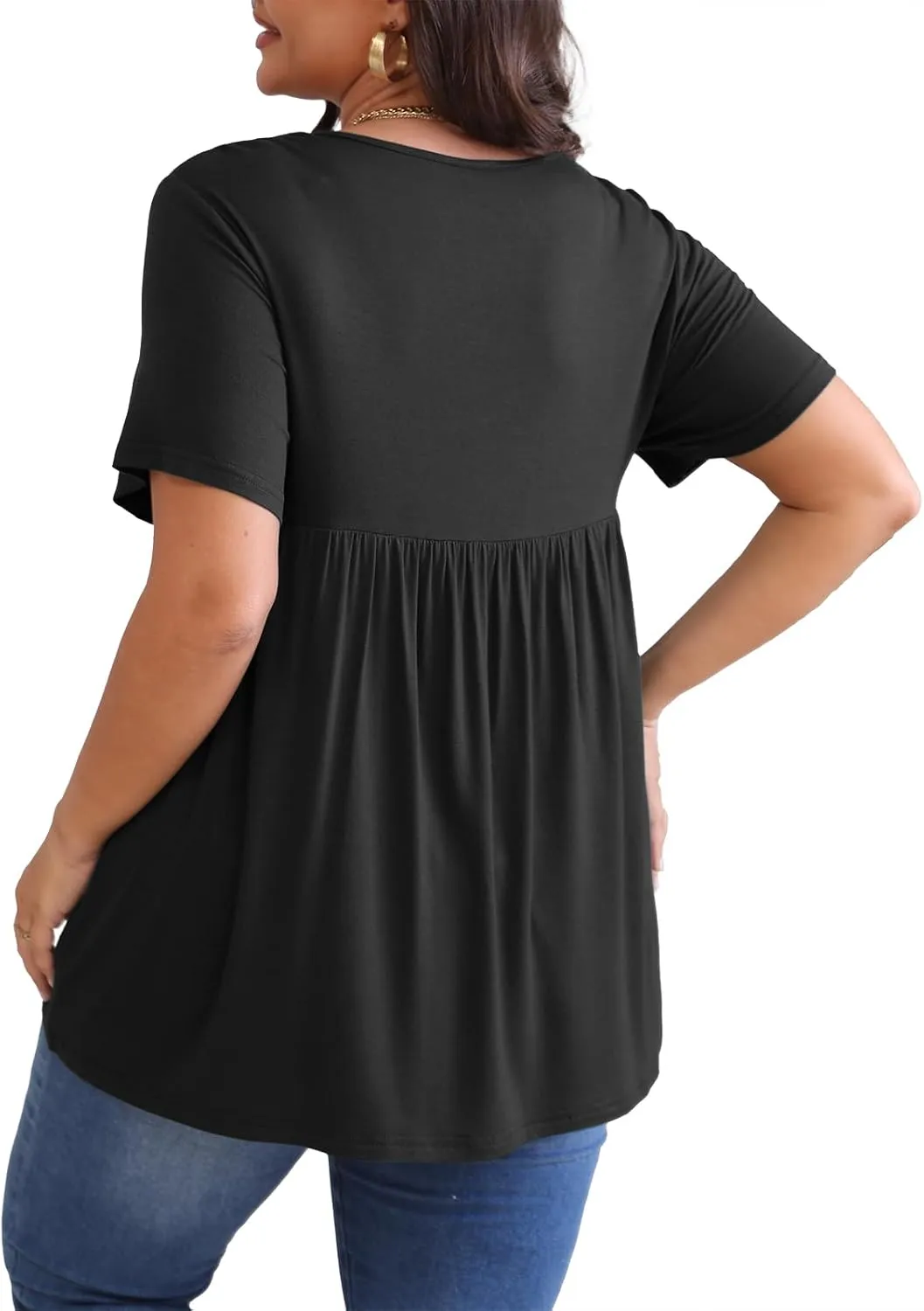 POSESHE Womens Plus Size Tops 2025 Summer Short Sleeves Tunic Tops Casual V-Neck Wrap Shirts Cute Dressy Work Blouses L-4XL