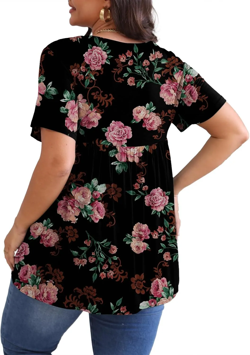 POSESHE Womens Plus Size Tops 2025 Summer Short Sleeves Tunic Tops Casual V-Neck Wrap Shirts Cute Dressy Work Blouses L-4XL